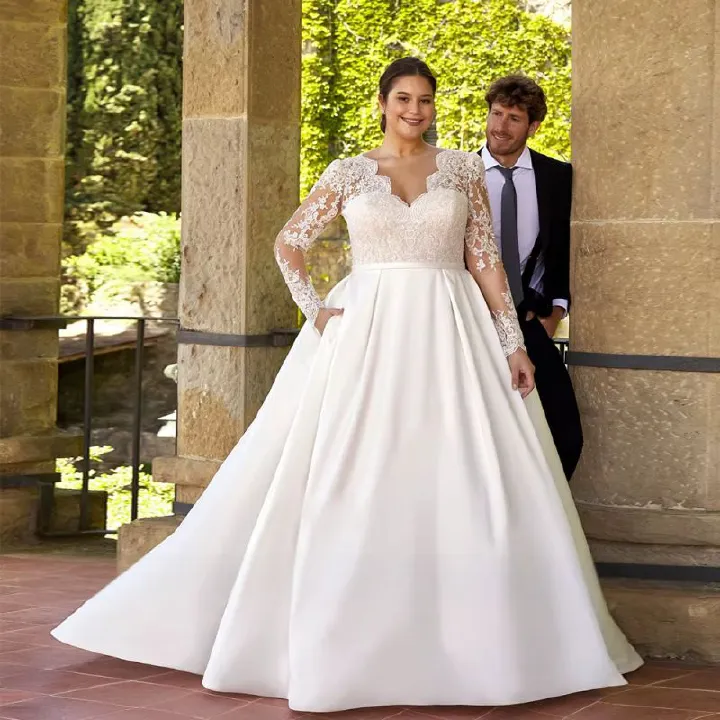 Elegant Strapless Wedding Dresses with Lace 2024 Full Sleeve Bridal Gowns for Women 2025 A Line Oversize Vestidos De Novia New