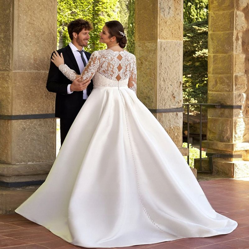 Elegant Strapless Wedding Dresses with Lace 2024 Full Sleeve Bridal Gowns for Women 2025 A Line Oversize Vestidos De Novia New