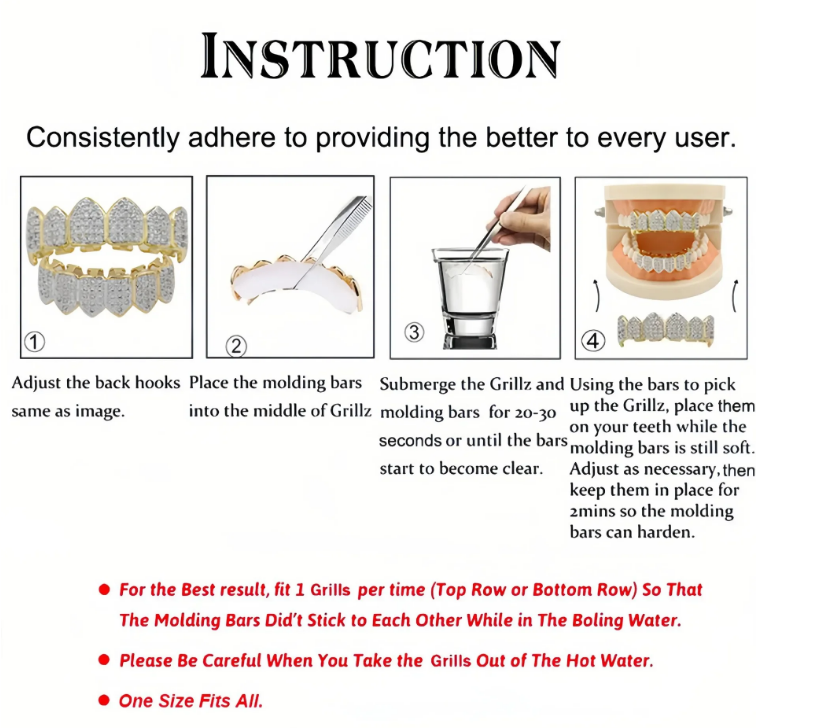 Cool Double Split Zirconium Alloy Tooth Grills Smooth Gold Teeth Hollow Heart Pattern Hip Hop Versatile Body Piercing Jewelry