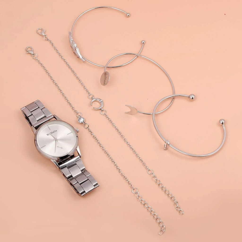 Women Watch Set Luxury Silver Dress Quartz Watch Bracelet Ladies Sports Wrist Watch Clock Gift Woman