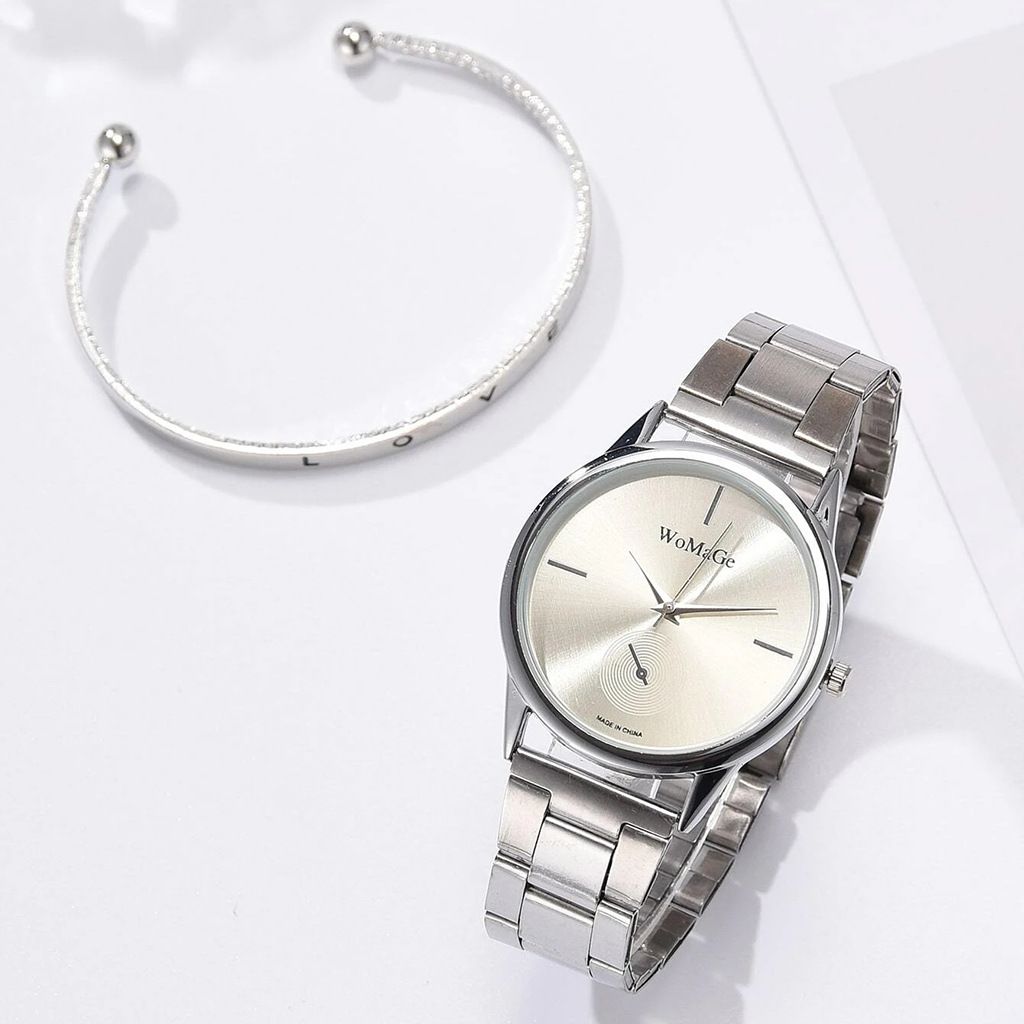 Women Watch Set Luxury Silver Dress Quartz Watch Bracelet Ladies Sports Wrist Watch Clock Gift Woman
