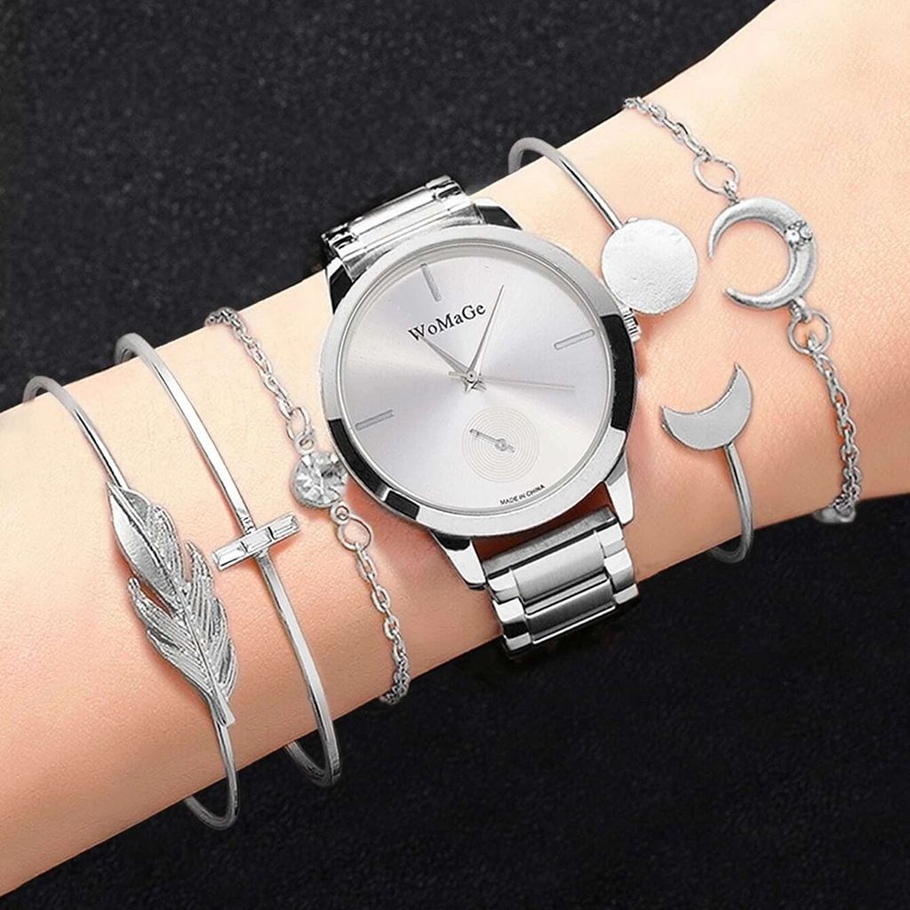 Women Watch Set Luxury Silver Dress Quartz Watch Bracelet Ladies Sports Wrist Watch Clock Gift Woman