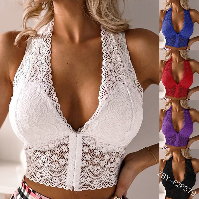 Women Lace Bras Padded Bralette Bustier Crop Tops Ladies Backless Cami Vest Tank Beautiful Back Bra Sexy Lace Camisole Plus Size