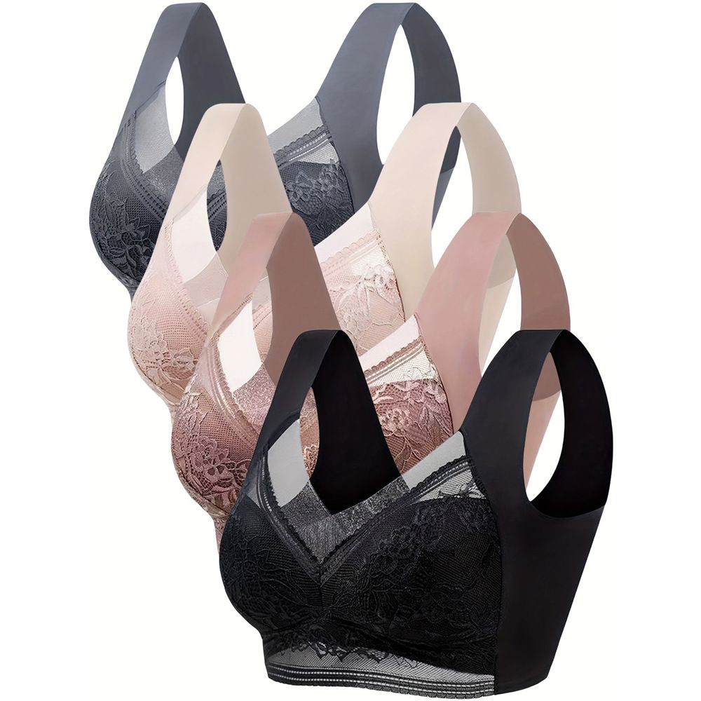 FallSweet Seamless Ice Silk Push Up Bra for Women Wireless Lace Bralette Plus Size Brassiere Summer Comfort Underwear Lingerie