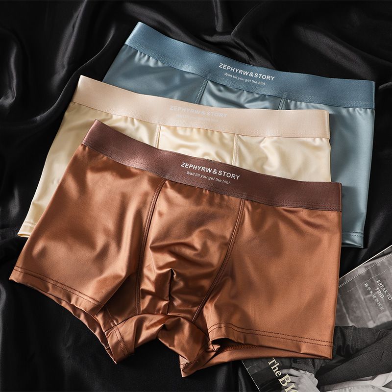Luxury Summer Smooth Cool Ice Silk Satin-like Men's Boxershort Panties Solid Underpants Breathable Mesh Crotch Male Underwear