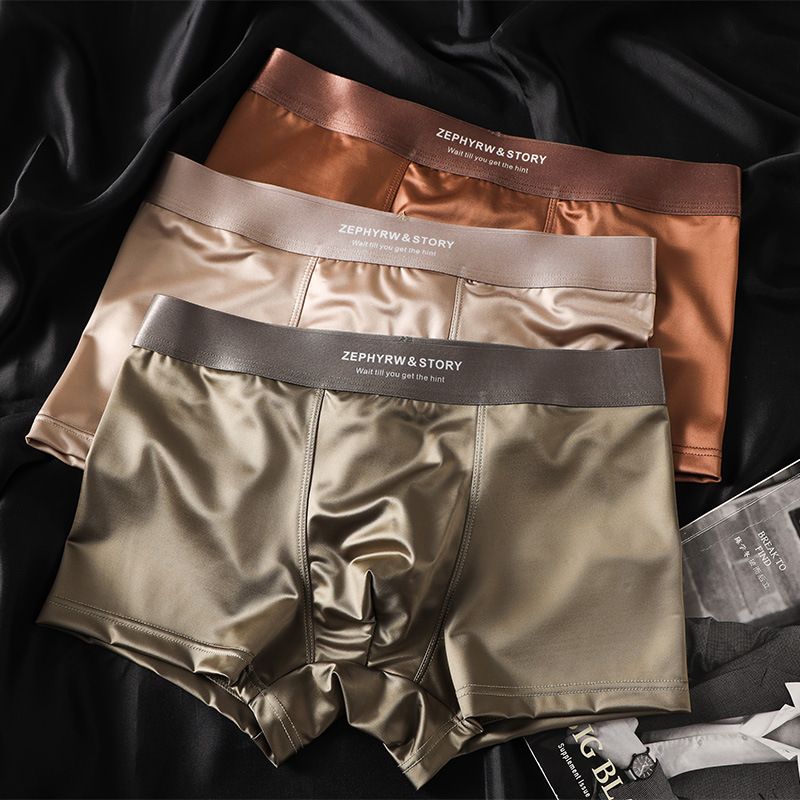 Luxury Summer Smooth Cool Ice Silk Satin-like Men's Boxershort Panties Solid Underpants Breathable Mesh Crotch Male Underwear