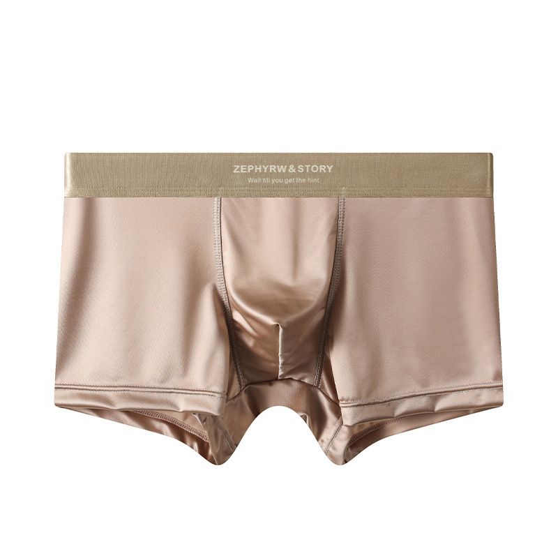 Luxury Summer Smooth Cool Ice Silk Satin-like Men's Boxershort Panties Solid Underpants Breathable Mesh Crotch Male Underwear