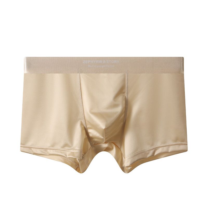 Luxury Summer Smooth Cool Ice Silk Satin-like Men's Boxershort Panties Solid Underpants Breathable Mesh Crotch Male Underwear