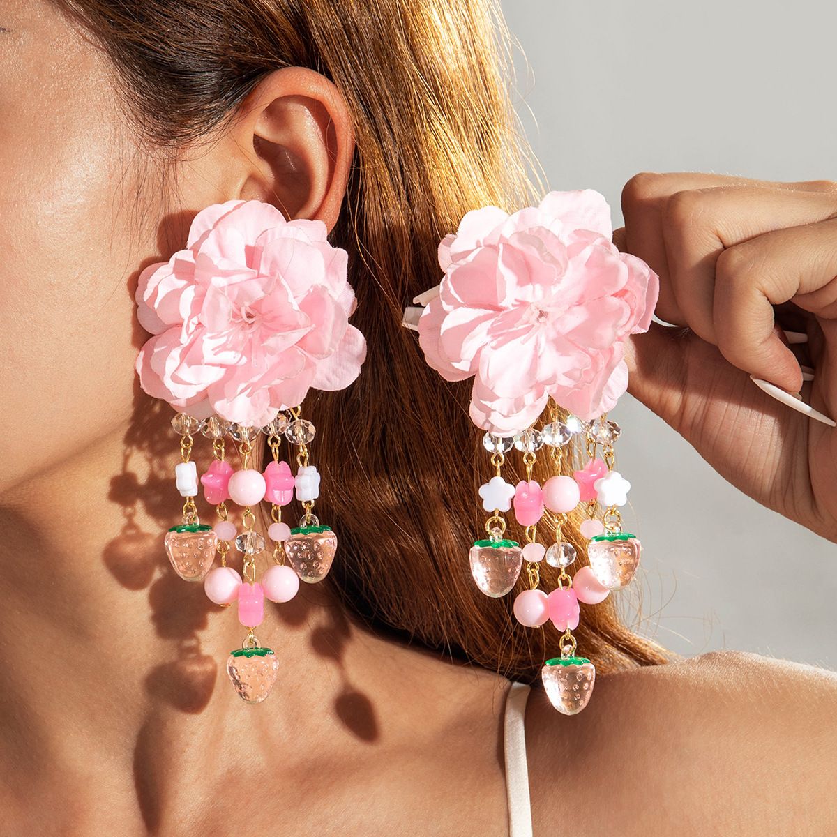 Bohemian Women Long tassel Earrings Simulation Rose Egg Flower Pendant Earrings Exquisite Party Jewelry Accessories