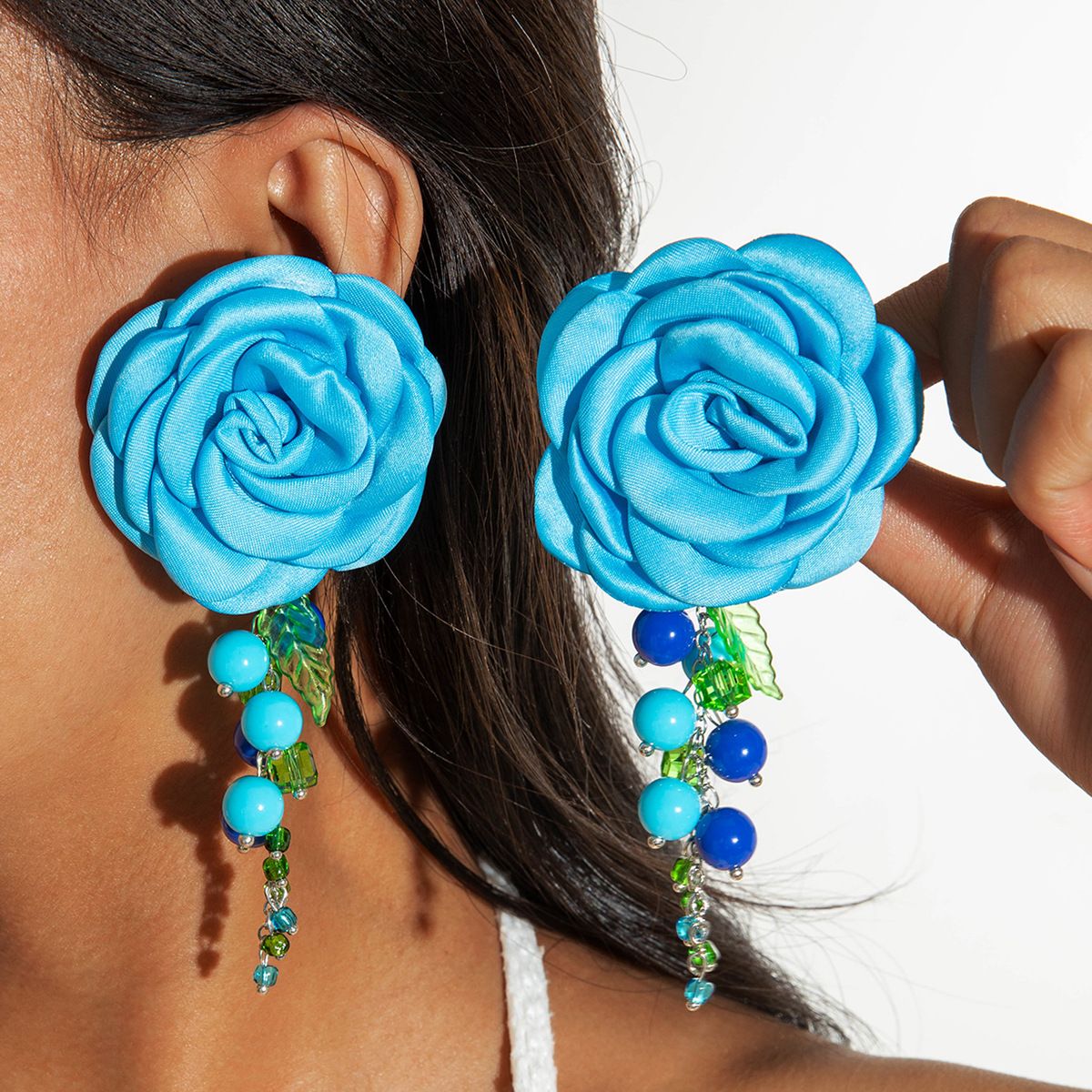 Bohemian Women Long tassel Earrings Simulation Rose Egg Flower Pendant Earrings Exquisite Party Jewelry Accessories