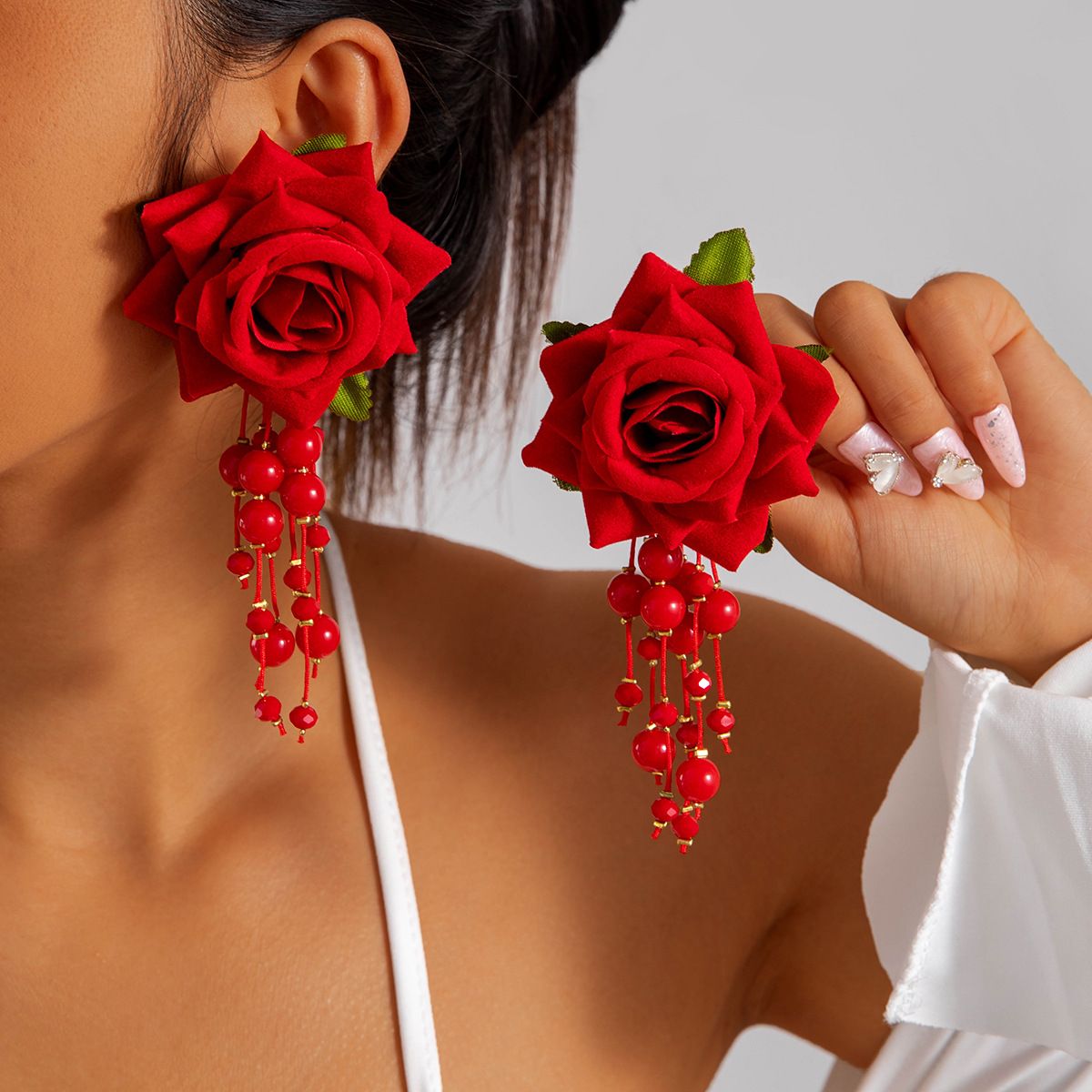 Bohemian Women Long tassel Earrings Simulation Rose Egg Flower Pendant Earrings Exquisite Party Jewelry Accessories