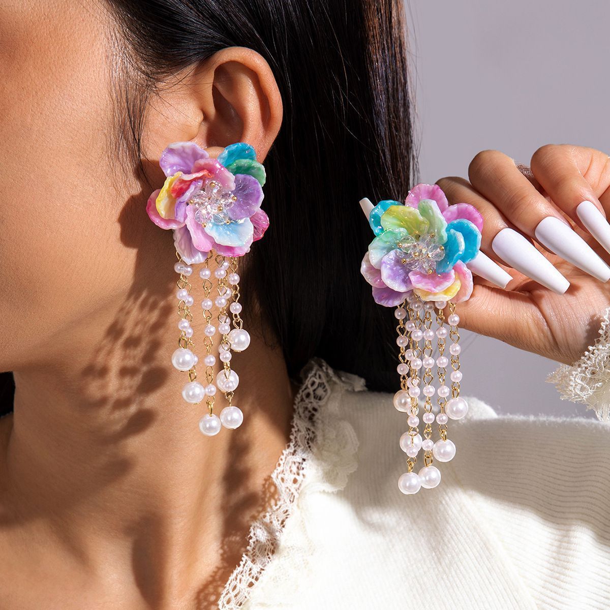 Bohemian Women Long tassel Earrings Simulation Rose Egg Flower Pendant Earrings Exquisite Party Jewelry Accessories
