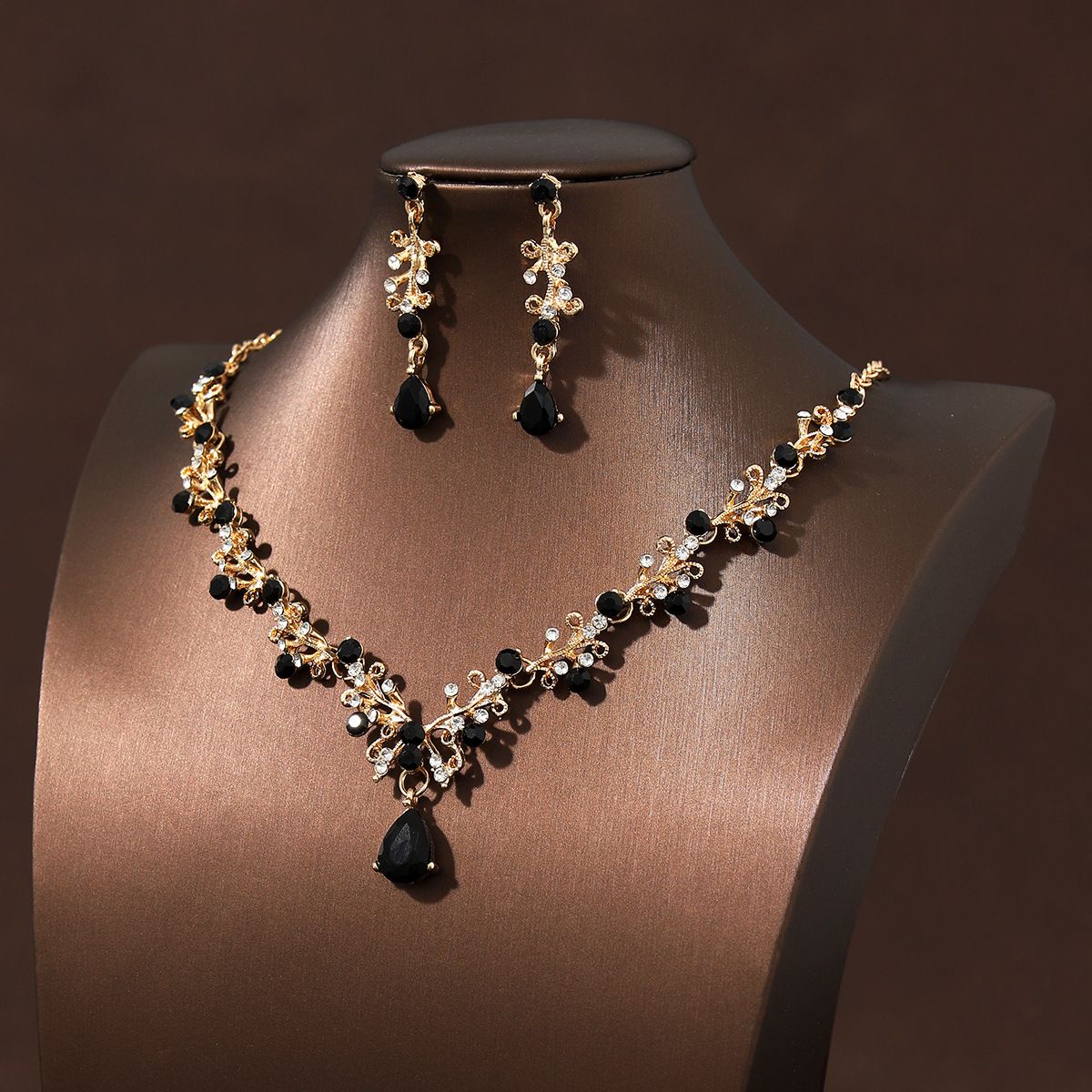 Super Flash Simple Rhinestone Inlaid Bridal Necklace Earrings Set Jewelry Wedding Dress Accessories Dinner Party Jewelry