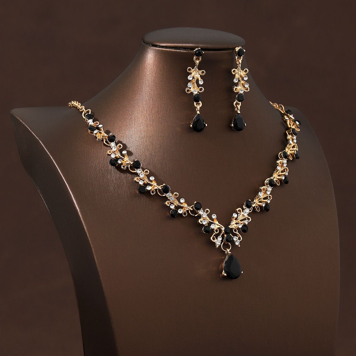 Super Flash Simple Rhinestone Inlaid Bridal Necklace Earrings Set Jewelry Wedding Dress Accessories Dinner Party Jewelry