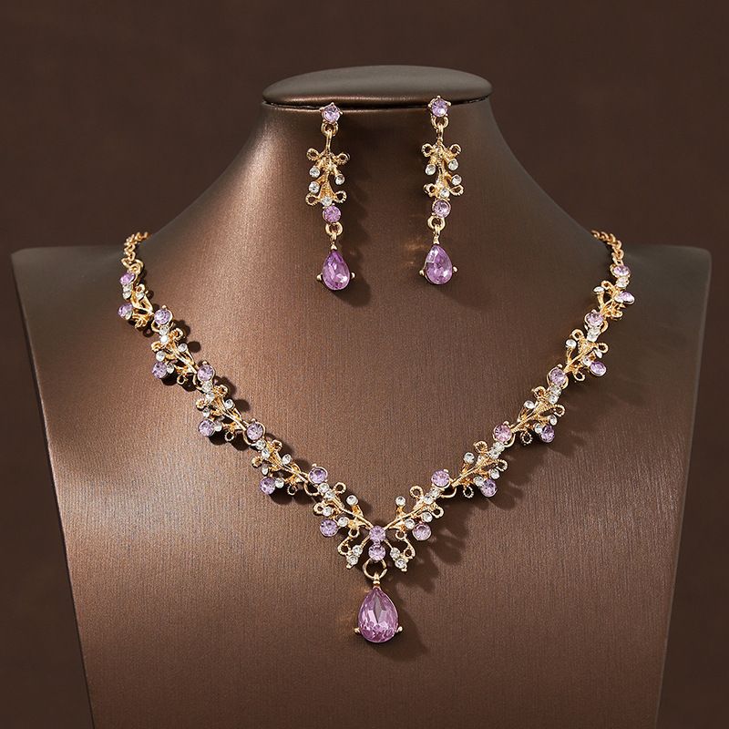 Super Flash Simple Rhinestone Inlaid Bridal Necklace Earrings Set Jewelry Wedding Dress Accessories Dinner Party Jewelry