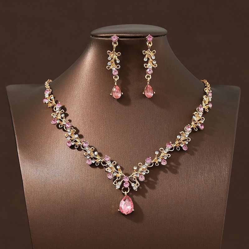 Super Flash Simple Rhinestone Inlaid Bridal Necklace Earrings Set Jewelry Wedding Dress Accessories Dinner Party Jewelry