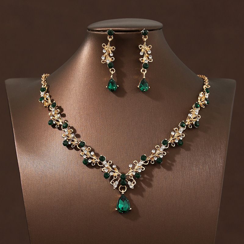 Super Flash Simple Rhinestone Inlaid Bridal Necklace Earrings Set Jewelry Wedding Dress Accessories Dinner Party Jewelry