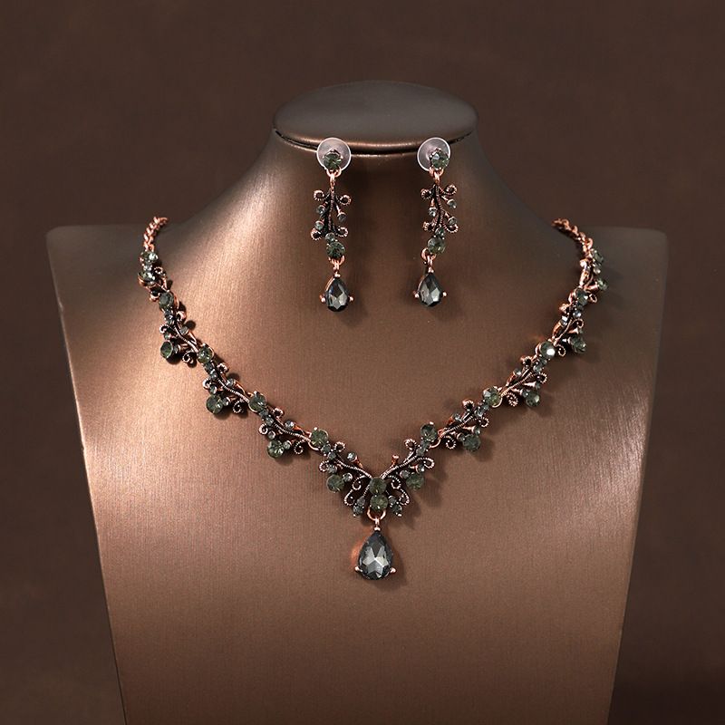 Super Flash Simple Rhinestone Inlaid Bridal Necklace Earrings Set Jewelry Wedding Dress Accessories Dinner Party Jewelry