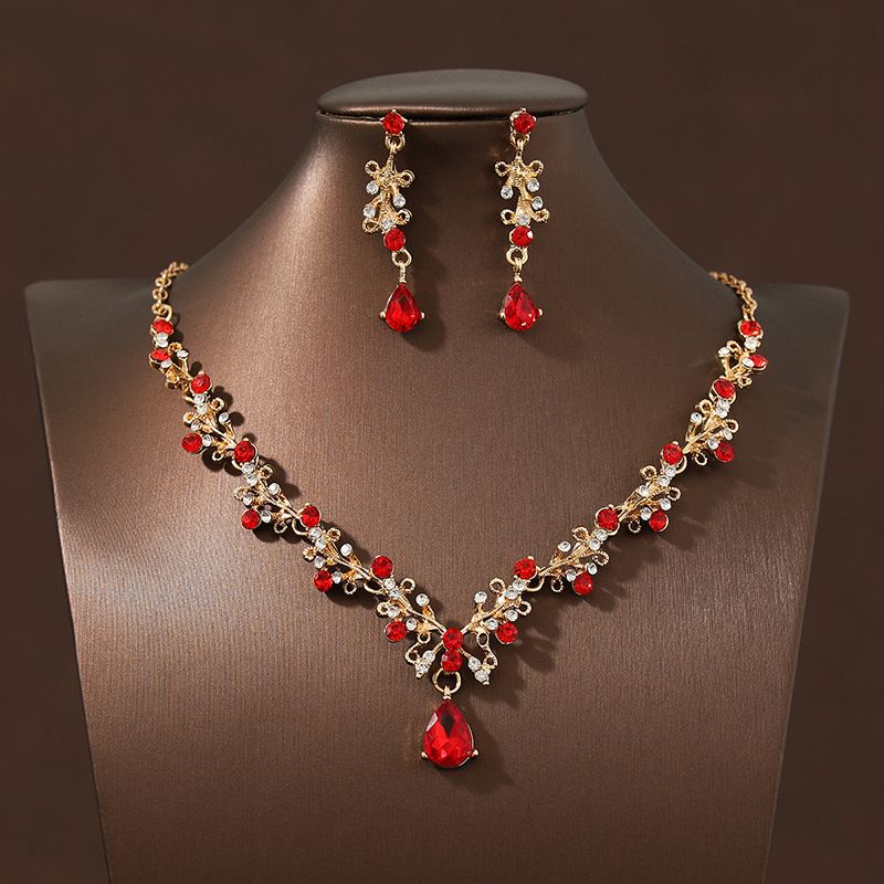 Super Flash Simple Rhinestone Inlaid Bridal Necklace Earrings Set Jewelry Wedding Dress Accessories Dinner Party Jewelry