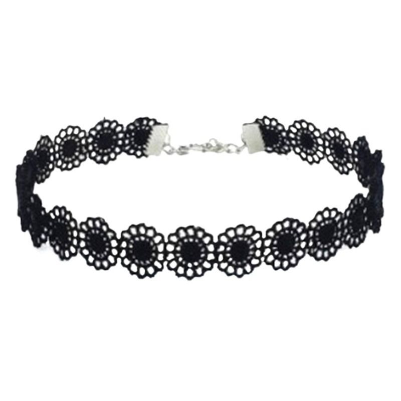 6Pcs/Set Black Lace Chokers Necklace Set Vintage Gothic Punk Elastic Necklace Women'S Jewelry 1Sets