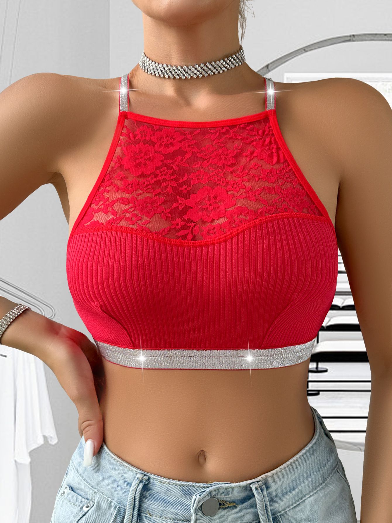 Women Lace Floral Ribbed Camisole Sexy Brassiere Female Underwear Comfortable Backless Bras New Fashion Ladies Lingerie