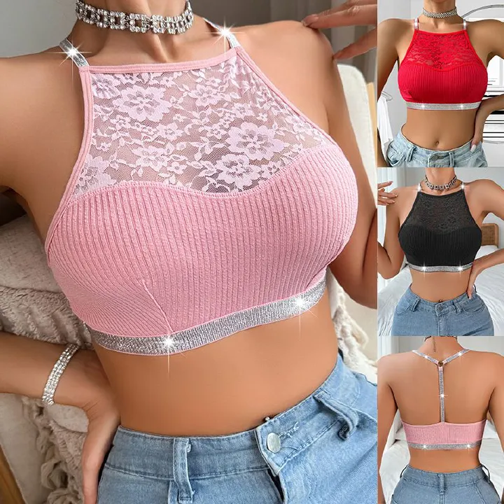 Women Lace Floral Ribbed Camisole Sexy Brassiere Female Underwear Comfortable Backless Bras New Fashion Ladies Lingerie