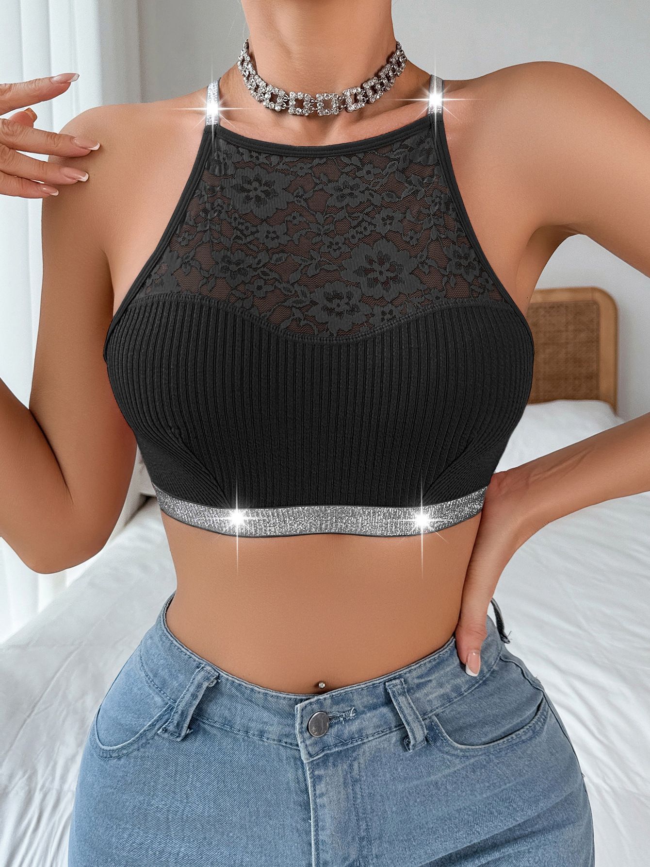 Women Lace Floral Ribbed Camisole Sexy Brassiere Female Underwear Comfortable Backless Bras New Fashion Ladies Lingerie