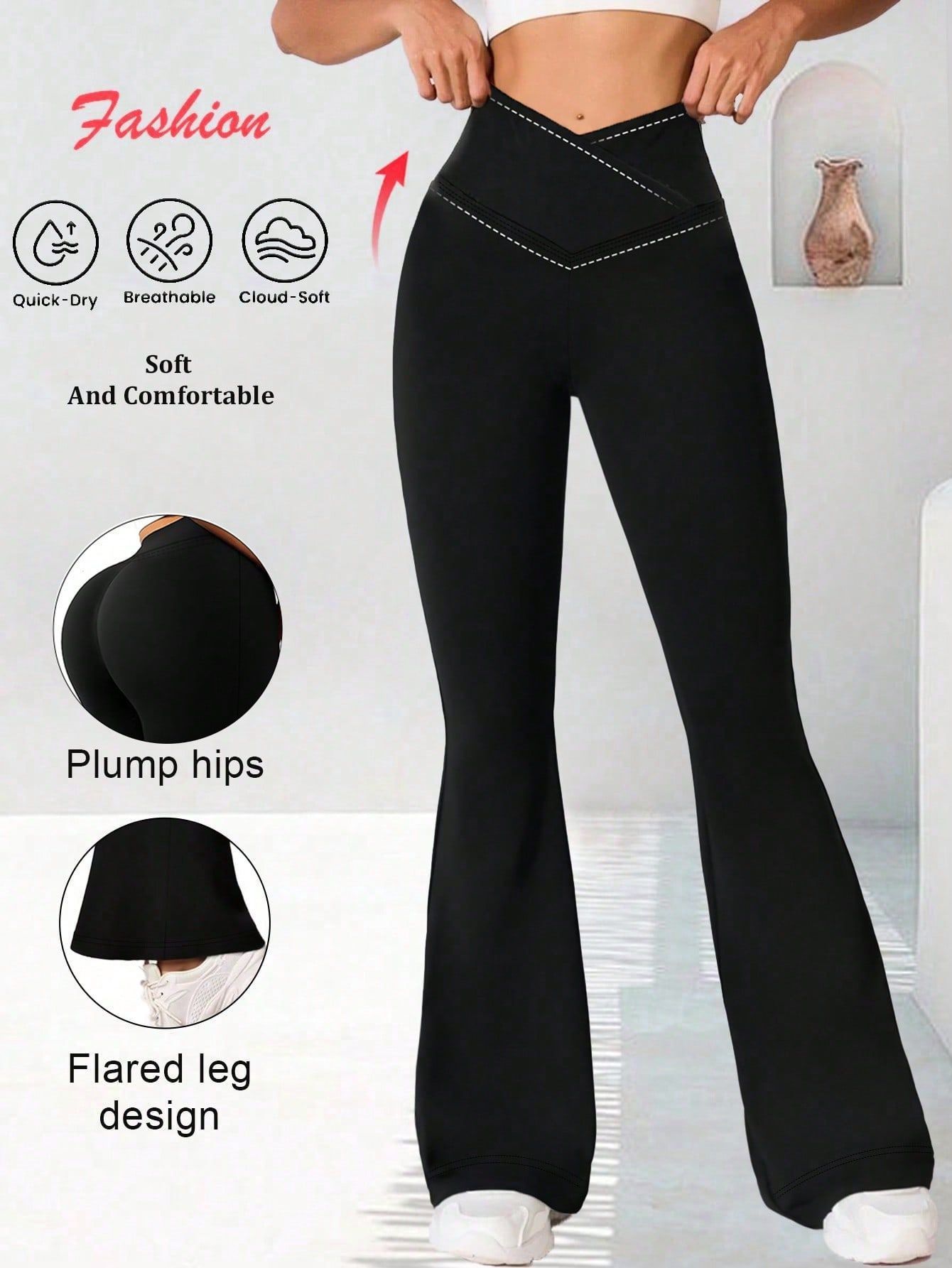 Women Flared Pants Elegant Office Lady Casual High Waist Trousers Spring Summer Solid Crisscross Sheer Mesh Patch Wide Leg Pant