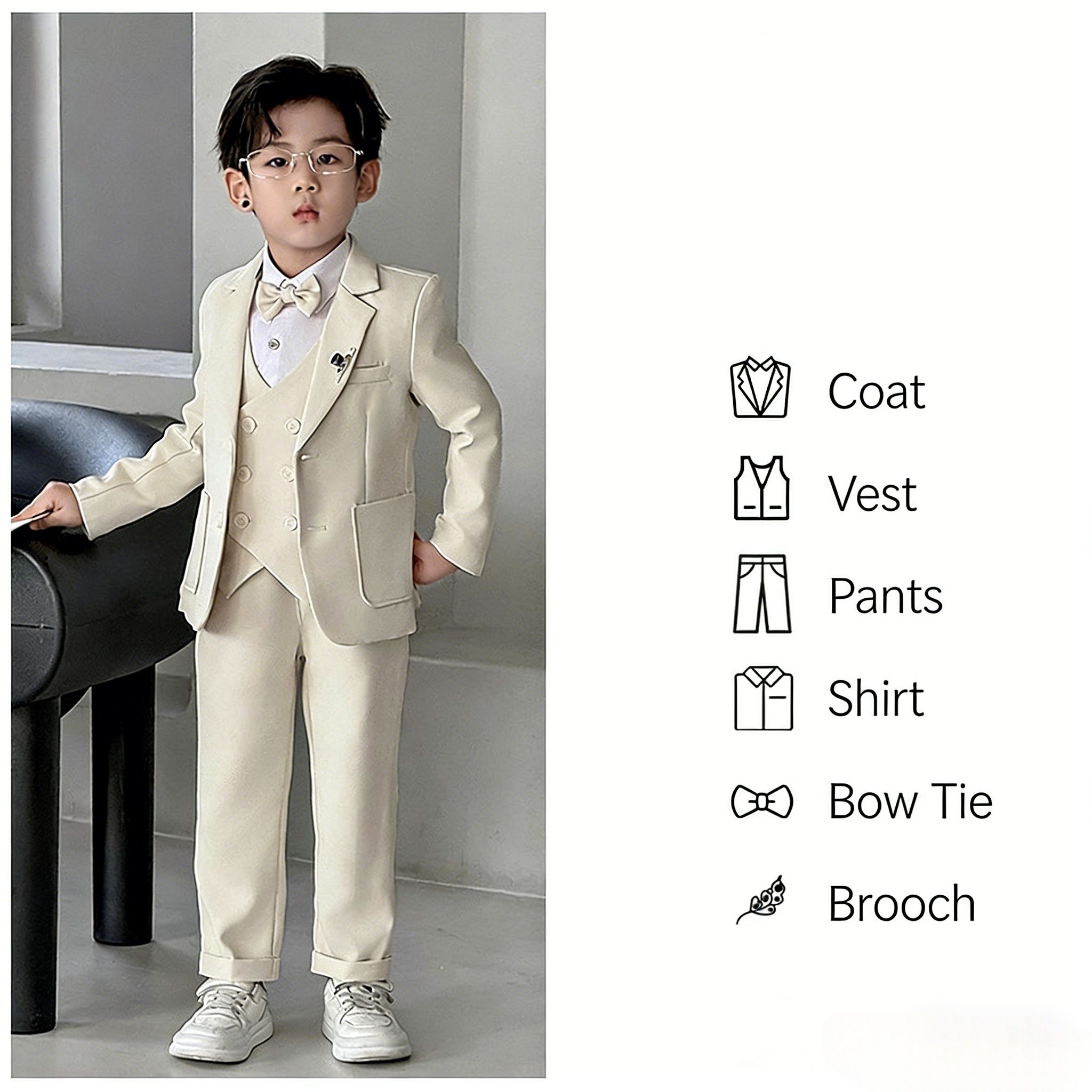 British Style Boys Suit Set - Formal Host/Birthday/Graduation/Performance Outfit for Kids (Ages 4-12)