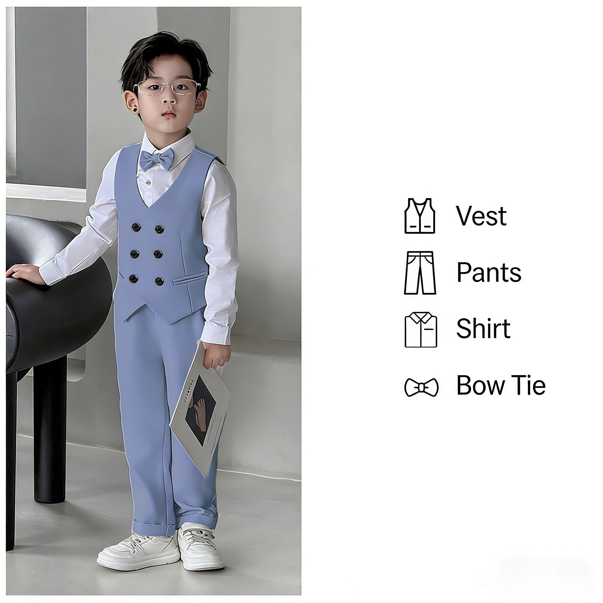 British Style Boys Suit Set - Formal Host/Birthday/Graduation/Performance Outfit for Kids (Ages 4-12)