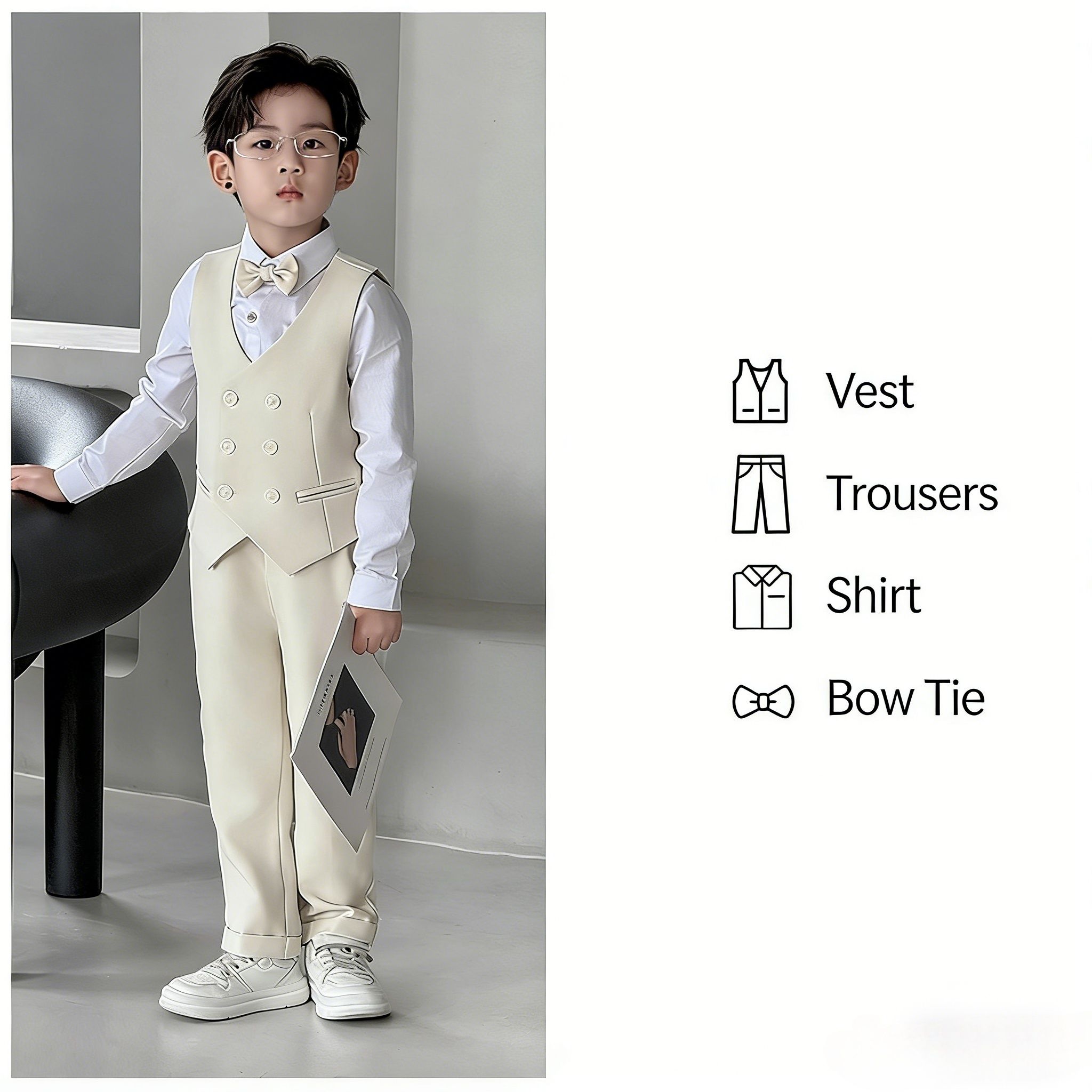 British Style Boys Suit Set - Formal Host/Birthday/Graduation/Performance Outfit for Kids (Ages 4-12)