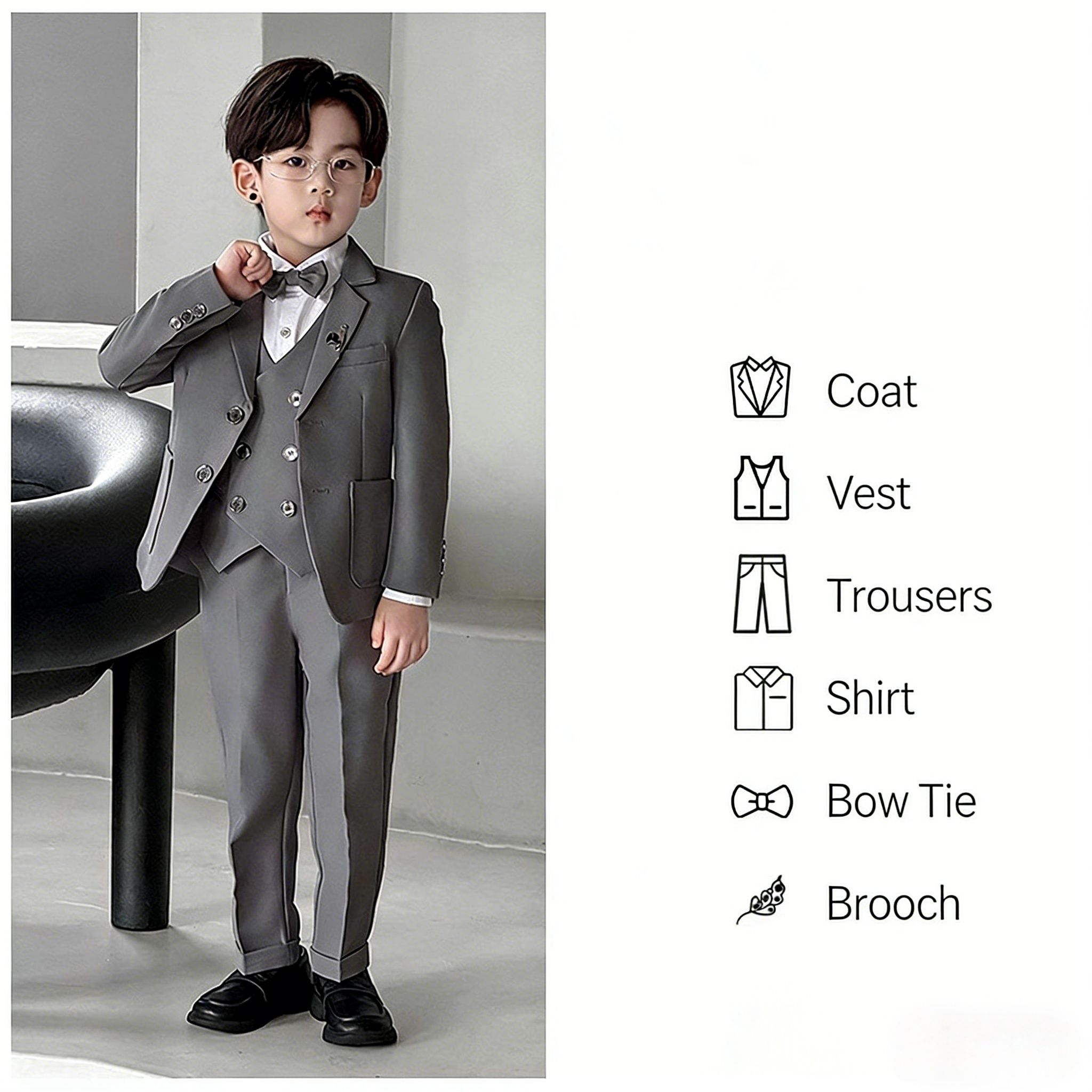 British Style Boys Suit Set - Formal Host/Birthday/Graduation/Performance Outfit for Kids (Ages 4-12)