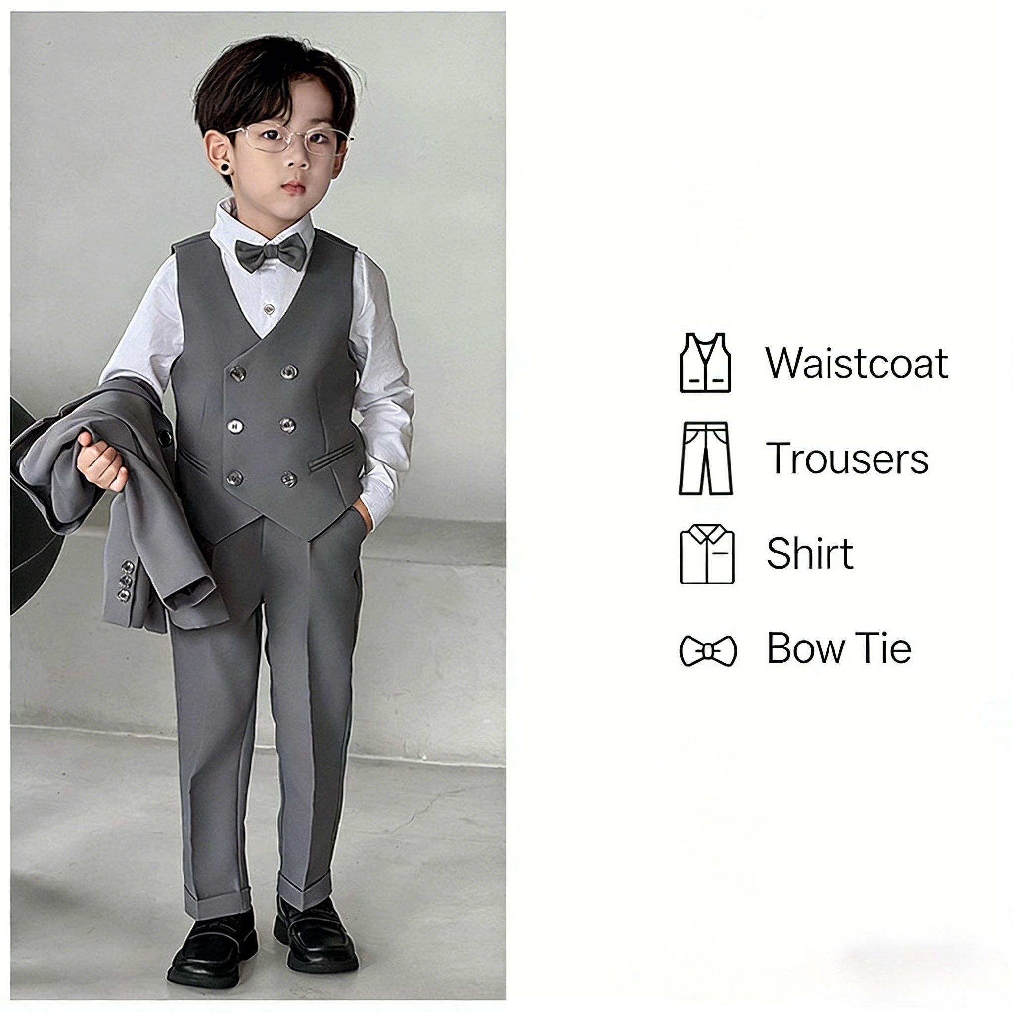 British Style Boys Suit Set - Formal Host/Birthday/Graduation/Performance Outfit for Kids (Ages 4-12)