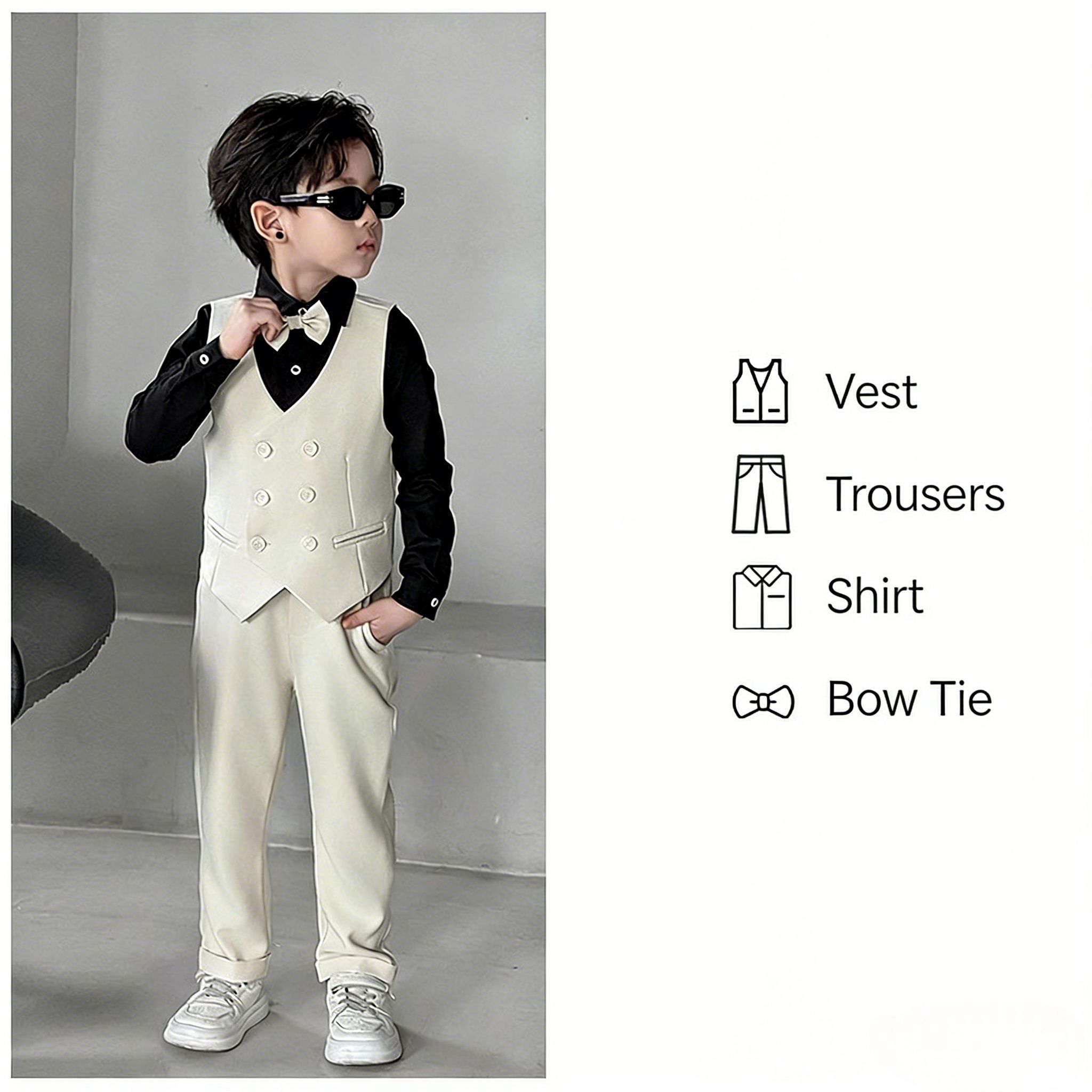 British Style Boys Suit Set - Formal Host/Birthday/Graduation/Performance Outfit for Kids (Ages 4-12)