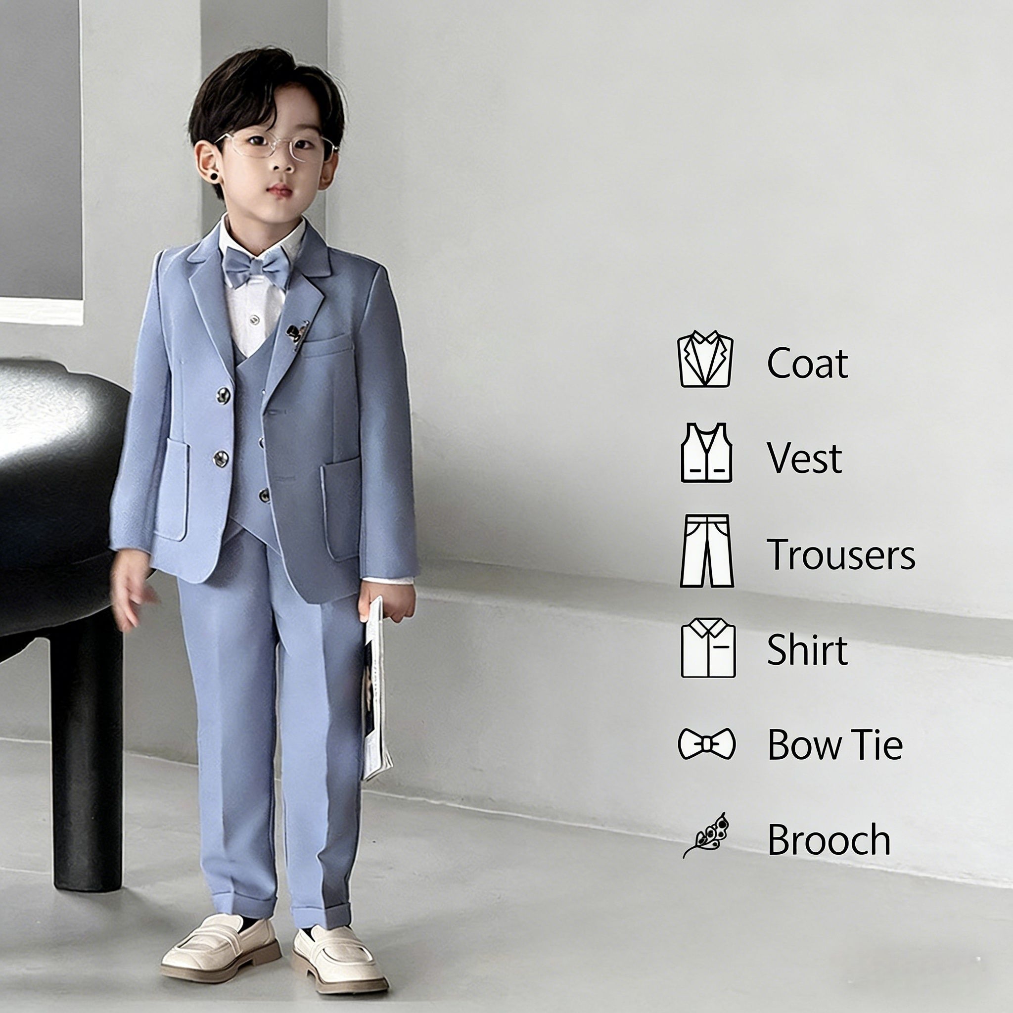British Style Boys Suit Set - Formal Host/Birthday/Graduation/Performance Outfit for Kids (Ages 4-12)
