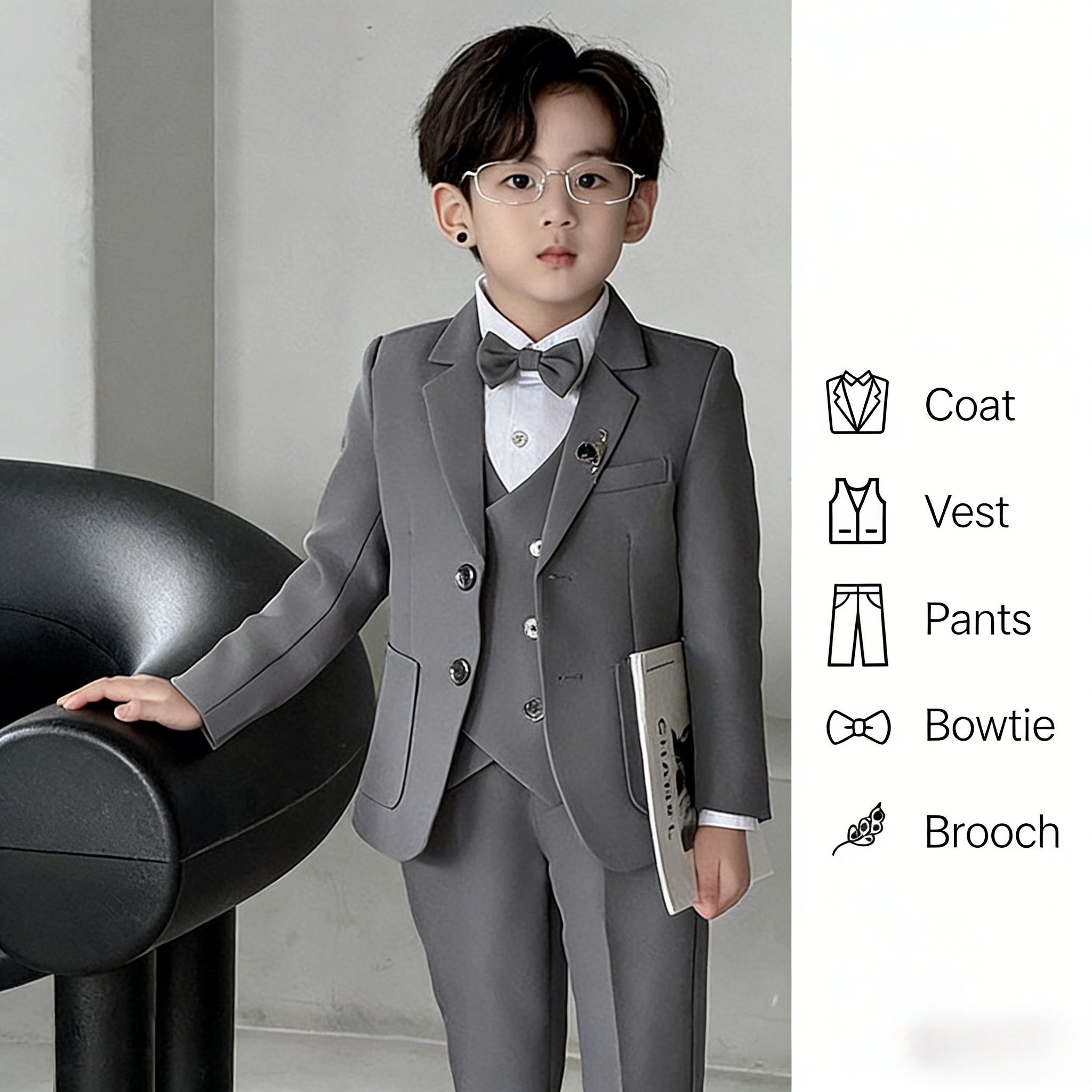 British Style Boys Suit Set - Formal Host/Birthday/Graduation/Performance Outfit for Kids (Ages 4-12)