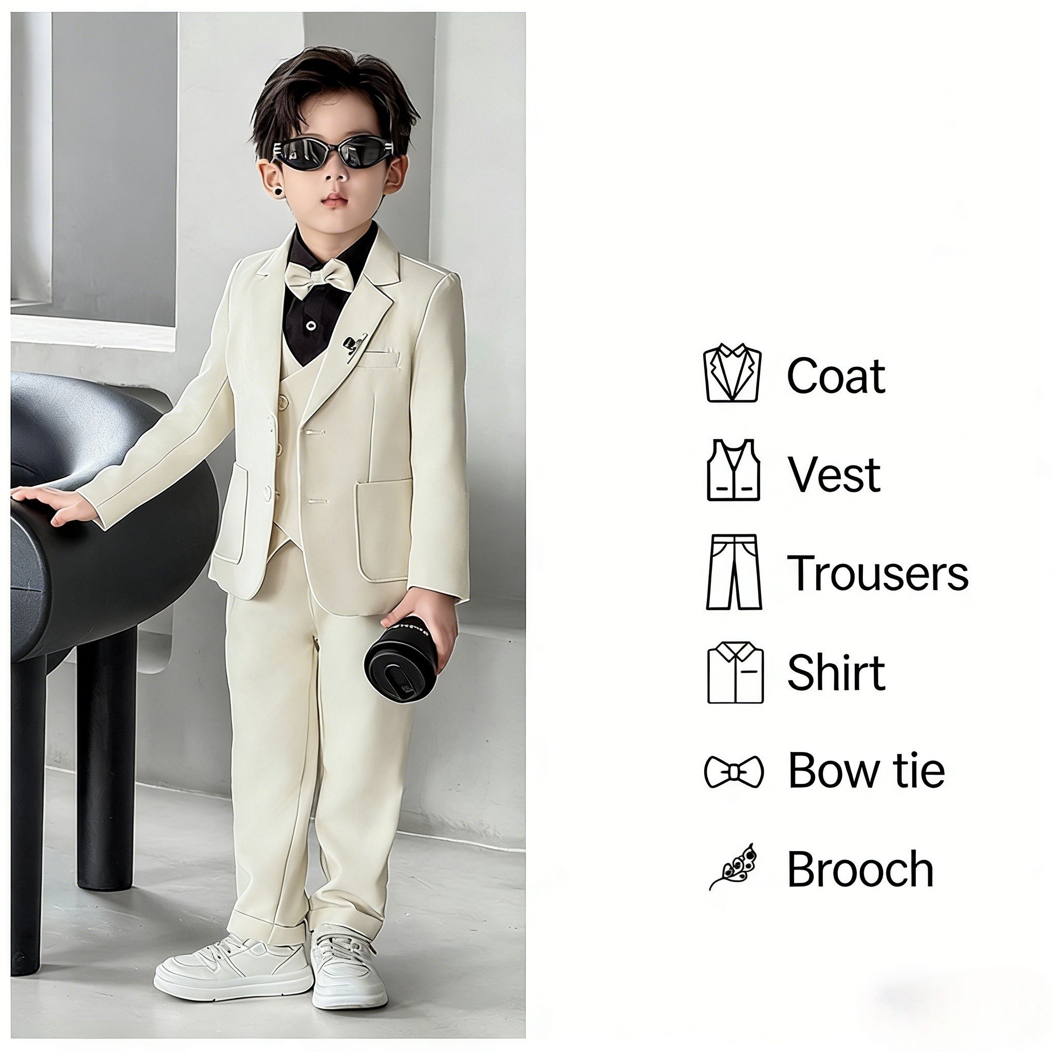 British Style Boys Suit Set - Formal Host/Birthday/Graduation/Performance Outfit for Kids (Ages 4-12)
