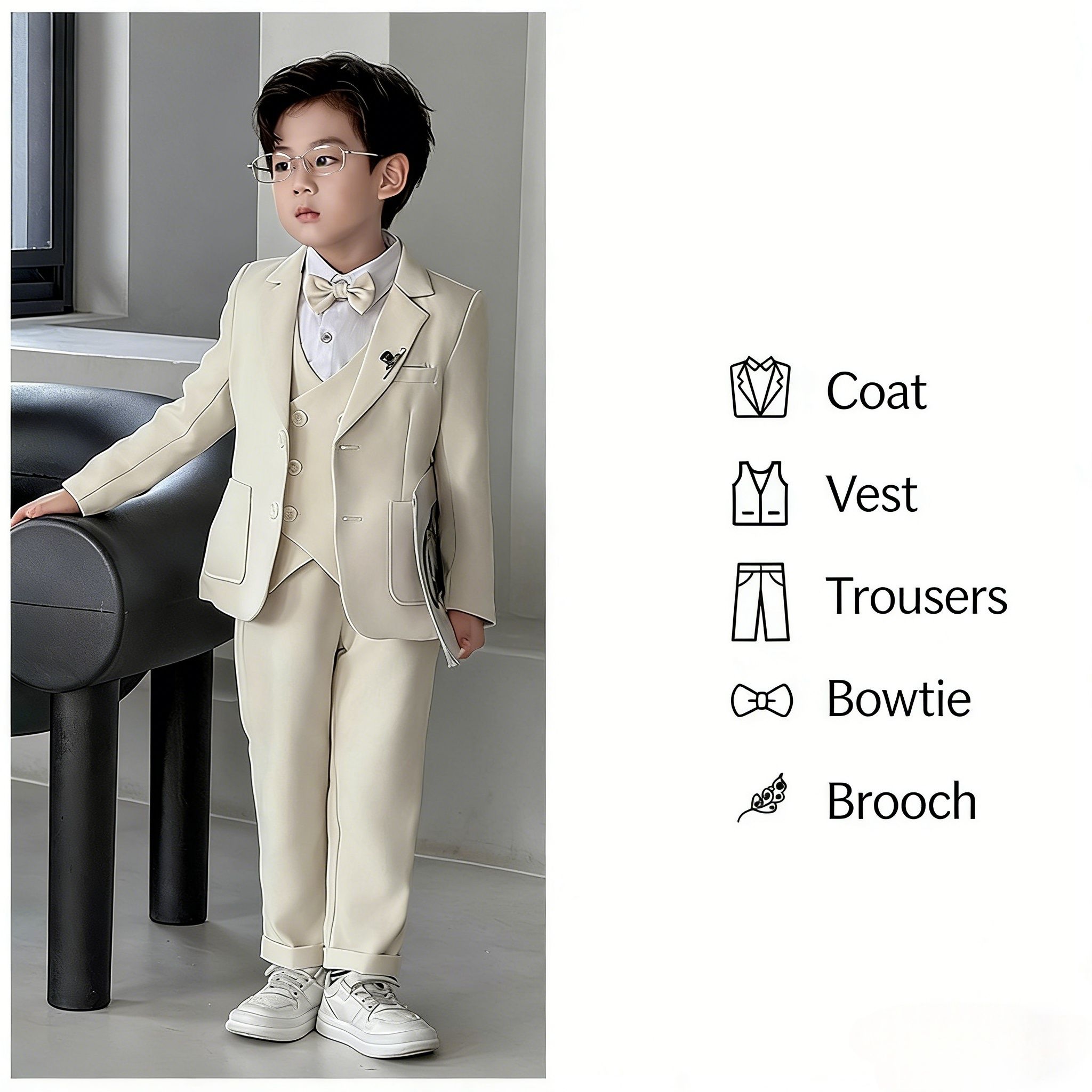 British Style Boys Suit Set - Formal Host/Birthday/Graduation/Performance Outfit for Kids (Ages 4-12)