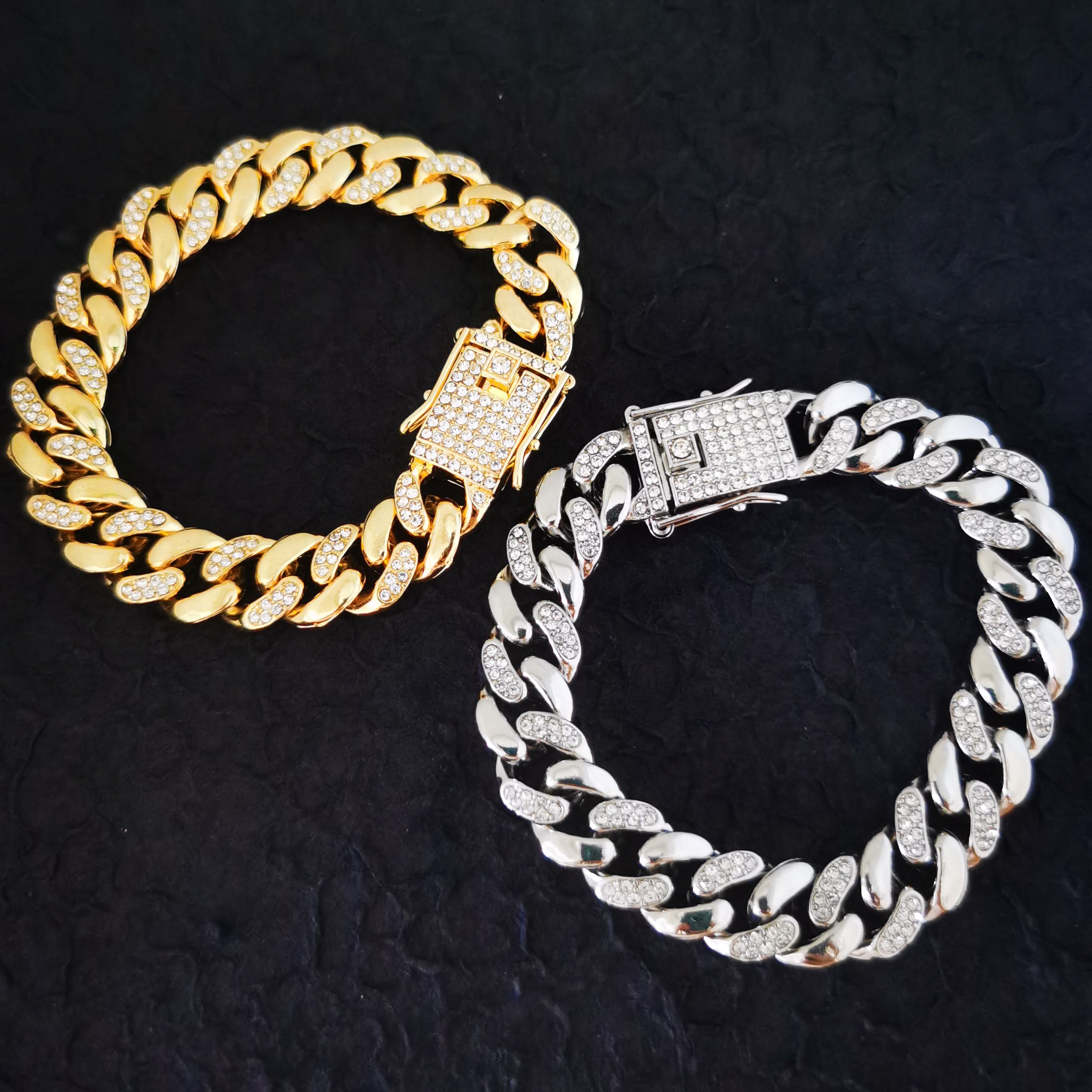 1pc rapper bangles miami cuban chain bracelet men/man/women cuban link chain high glossy & shinny iced out bling bling imported rhinestone faux diamond cuban link chain ankle bracelet anklet