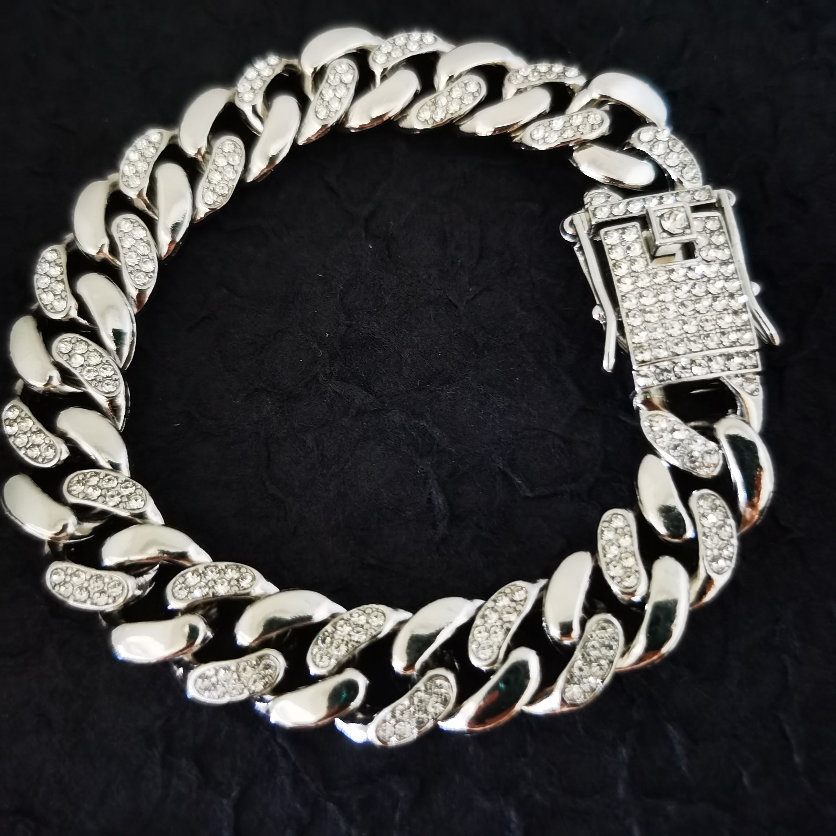 1pc rapper bangles miami cuban chain bracelet men/man/women cuban link chain high glossy & shinny iced out bling bling imported rhinestone faux diamond cuban link chain ankle bracelet anklet