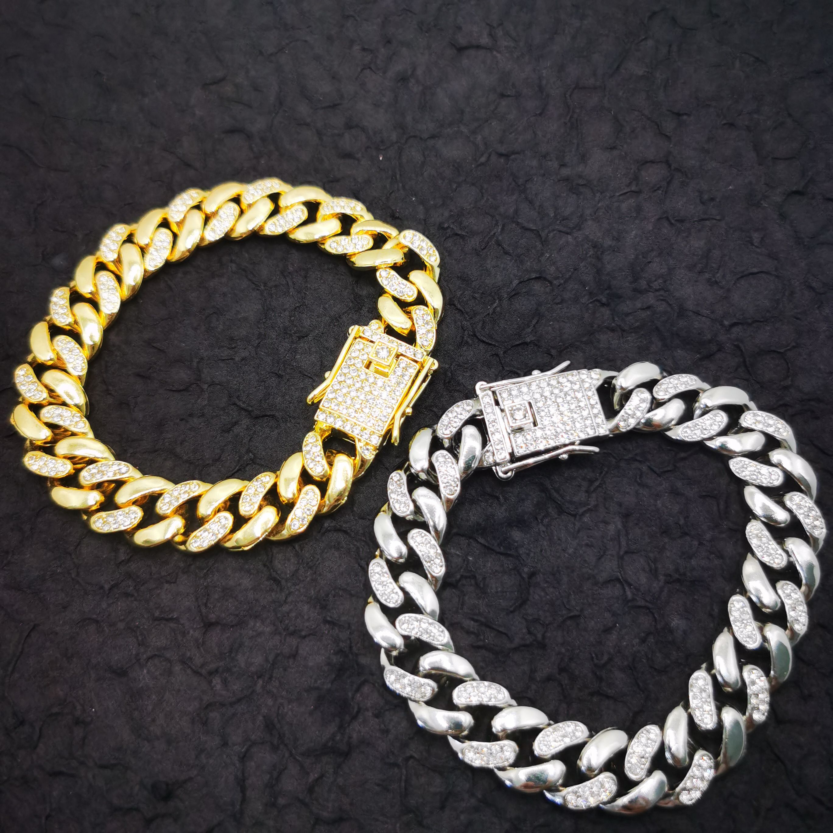 1pc rapper bangles miami cuban chain bracelet men/man/women cuban link chain high glossy & shinny iced out bling bling imported rhinestone faux diamond cuban link chain ankle bracelet anklet