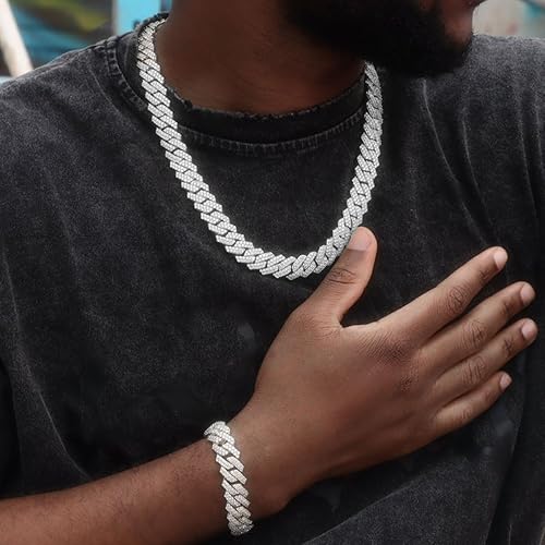 1pcs luxury chain jewellery miami cuban chain link necklace gift bracelet rapper hip hop dangles men /women bling bling iced out chain necklace link for man/woman fashion jewelry  accessories