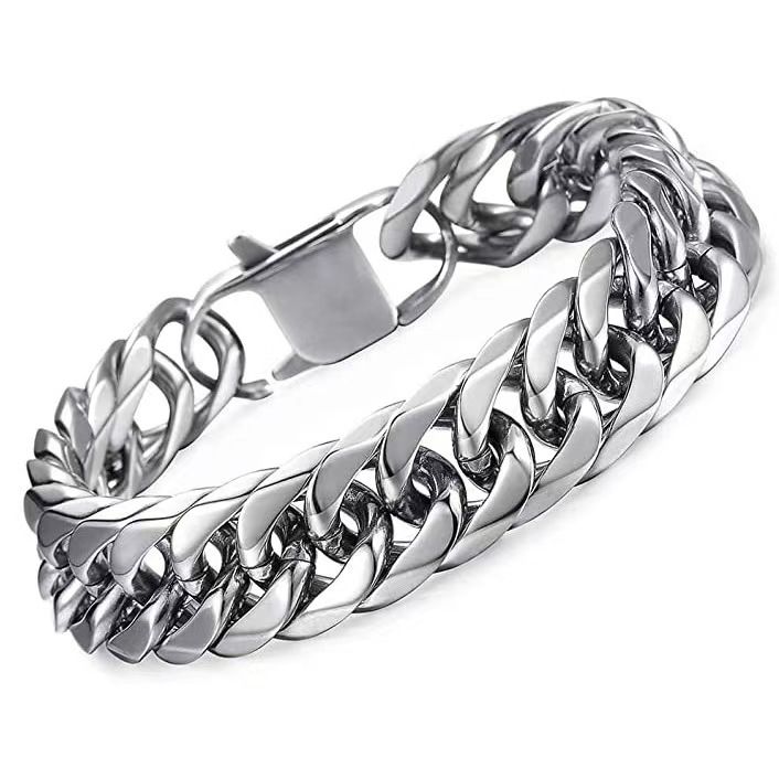 Men hand/wrist chain bracelet jewelry stainless steel non tarnish skin friendly cuban chain hip hop rapper jewelry accessories valentines gift for boyfriend
