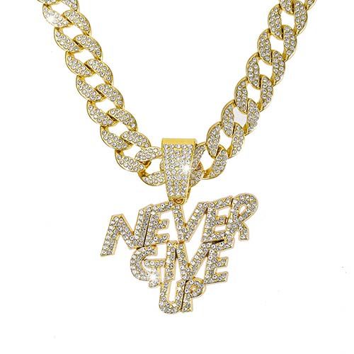 pendant men/women with letter never give up hip hop fashion rapper pendant man women bling bling iced out letter pendant accessories jewelry fashion jewlery for men/women/girl
