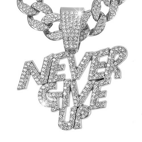 pendant men/women with letter never give up hip hop fashion rapper pendant man women bling bling iced out letter pendant accessories jewelry fashion jewlery for men/women/girl