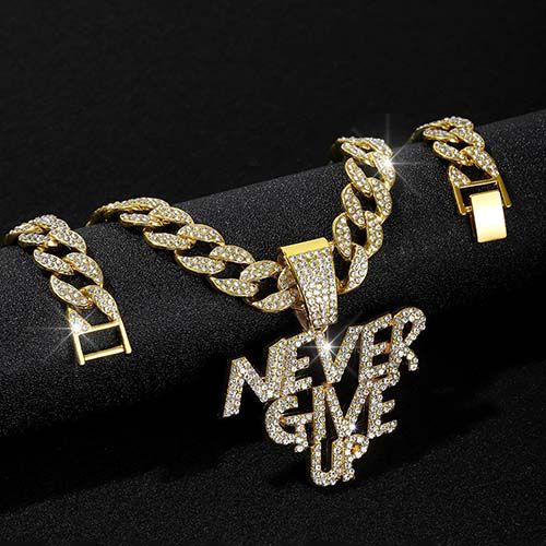 pendant men/women with letter never give up hip hop fashion rapper pendant man women bling bling iced out letter pendant accessories jewelry fashion jewlery for men/women/girl