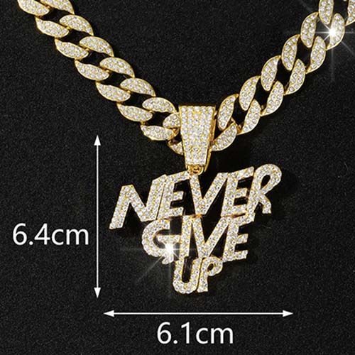 pendant men/women with letter never give up hip hop fashion rapper pendant man women bling bling iced out letter pendant accessories jewelry fashion jewlery for men/women/girl