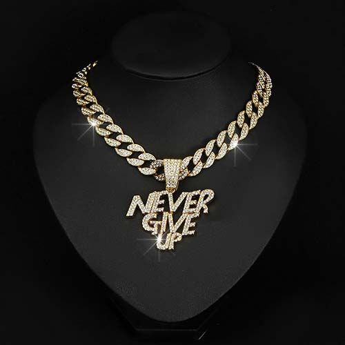 pendant men/women with letter never give up hip hop fashion rapper pendant man women bling bling iced out letter pendant accessories jewelry fashion jewlery for men/women/girl