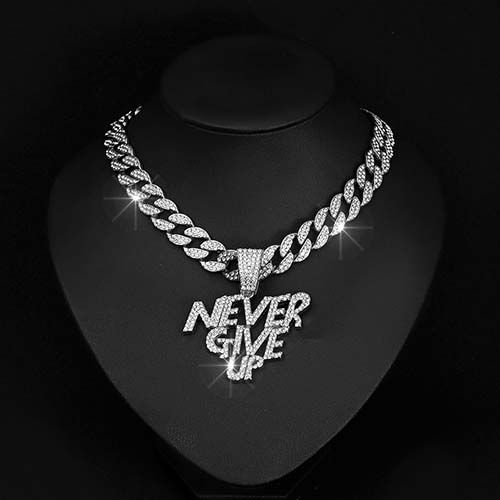pendant men/women with letter never give up hip hop fashion rapper pendant man women bling bling iced out letter pendant accessories jewelry fashion jewlery for men/women/girl