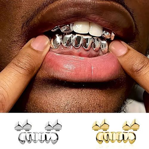 3 pcs sets of tooth grillz men/women hip hop rapper grill mouth body jewelry set, new arrival fashion teeth grillz high glossy teeth for party, gifts for frie, for men./woman halloween costume oman,